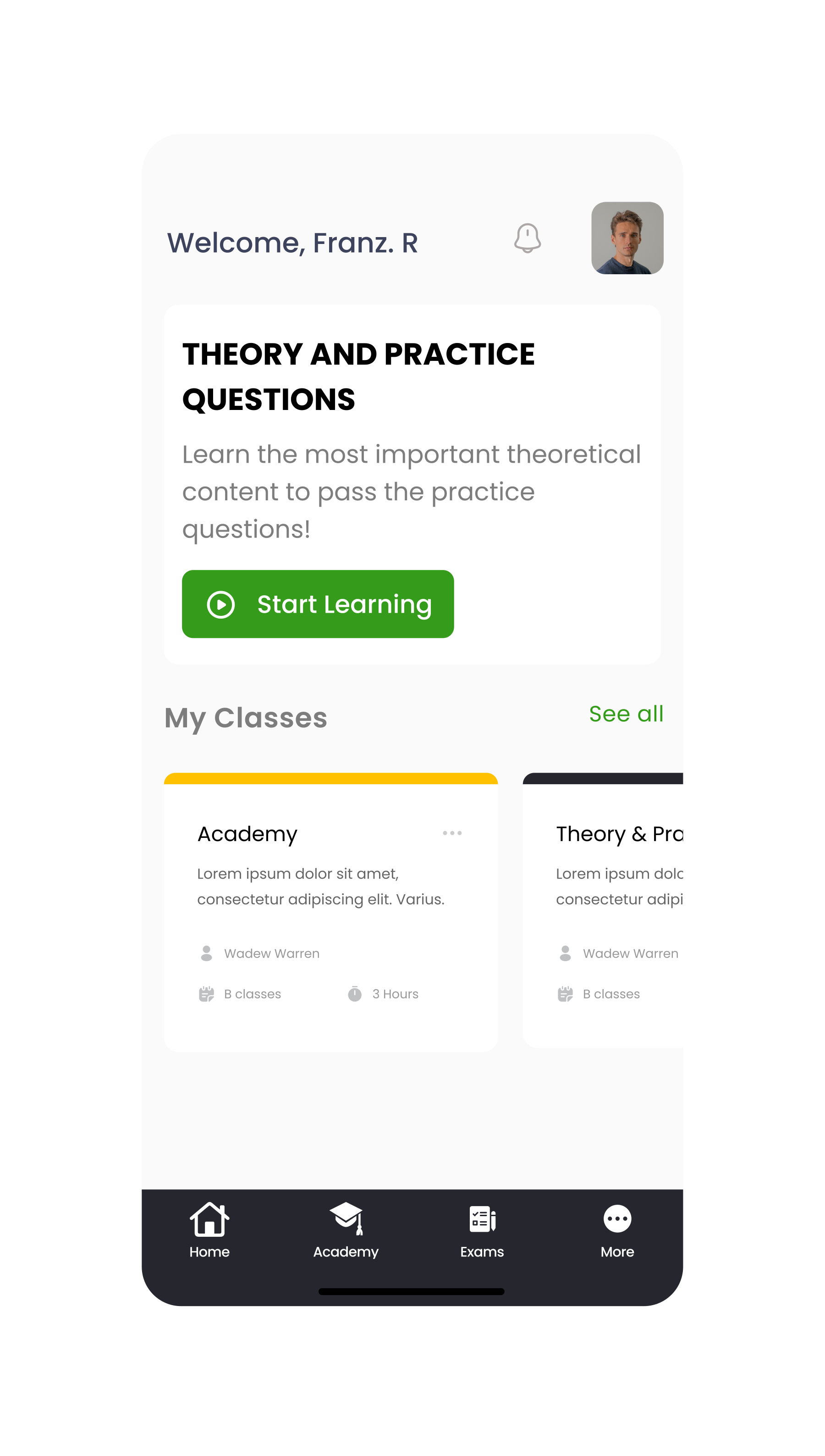 Fishing Academy — mobile dashboard